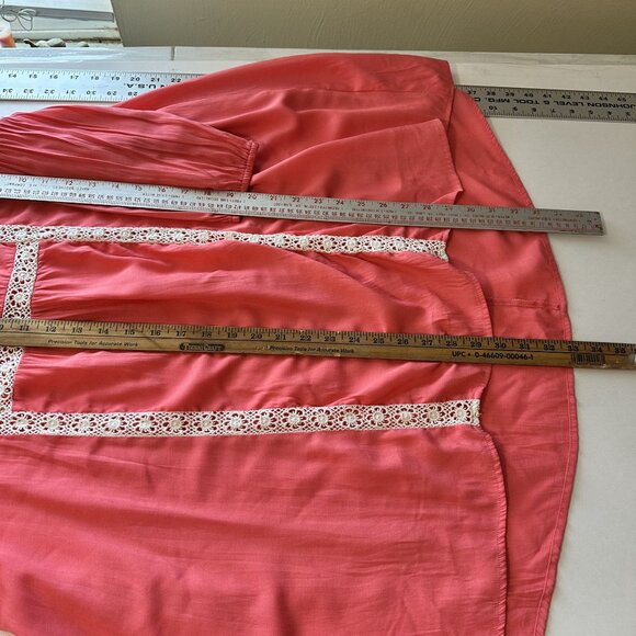 Umgee Womens Coral Tunic Top Small Crochet Peasant USA Shirt Blouse Boho Pink - Picture 5 of 10